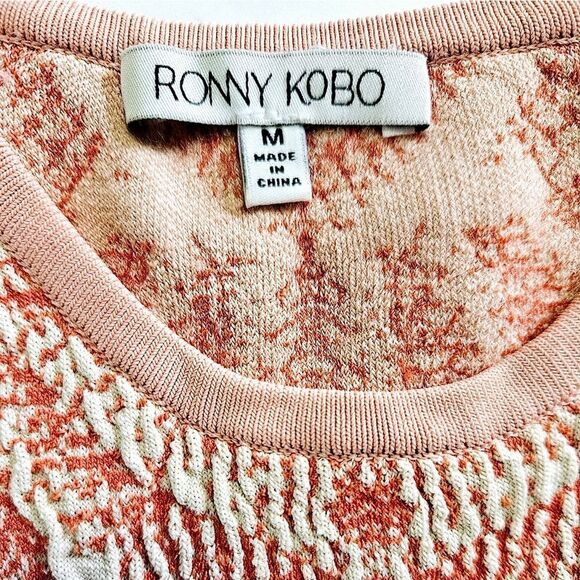 Ronny Kobo Tropez Blister Stitch Victoria Midi Textured Dress Coral Nude Combo M - Picture 12 of 13